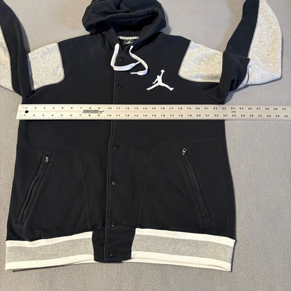 Jordan Varsity Hoodie Mens Large Black Gray Snap Front Jumpman 547693-014 - Picture 3 of 9
